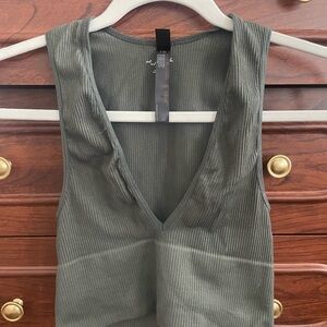 Olive Green Ribbed Sleeveless Top
